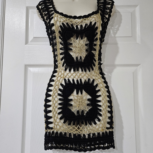 Black and Gold Crochet Dress - Picture 1 of 10